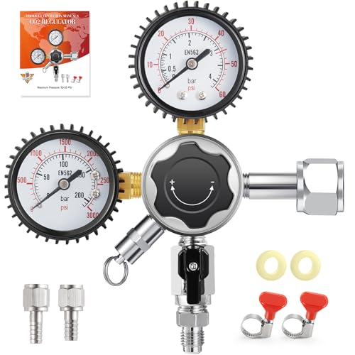 MRbrew Updated 0-60PSI CGA-320 Keg CO2 Regulator, Thread Outlet with 1/4" & 5/16" Barb | Kegerator Regulator with Pressure Adjustment Knob, Beer Regulator with Safety Manual Pressure Relief Valve - size: One Output Thread - Mildly Carbonated