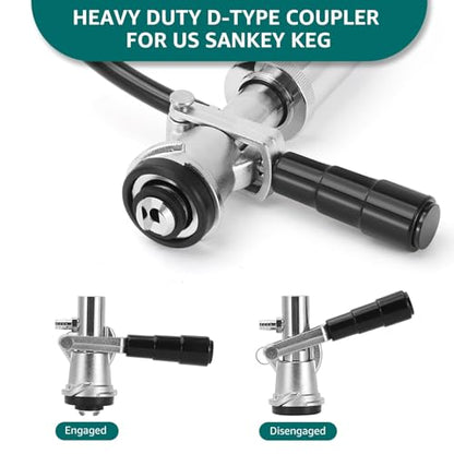 8" Keg Tap Pump - American D-System Beer Keg Tap, Party Beer Keg Hand Pump Tap Kit, Beer Picnic Tap Dispenser for Home Bar, Kegerator Beer Pump with 2 Beer Faucet, Beer Hose and 2 Hose Clamps