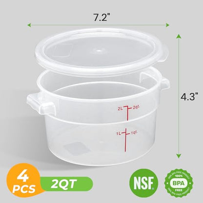 BIEAMA 4 Pack 2 Qt Round Food Storage Containers with Lids, Translucent PP | Include lids, labels, measuring cups and containers with capacity markings for food prep, pantry storage and dough proofing. - color: 2Qt Round-4 Pack
