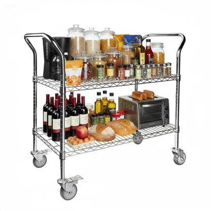 Northsky 2-Shelf Wire Utility Cart on Wheels, Chrome Finish Rolling Metal Shelving with Wheels, 550lb Capacity, 36" x 18" x 38", 2 Tier Rolling Cart for Kitchen Bar Storage Use - size: 36" x 18" x 38"