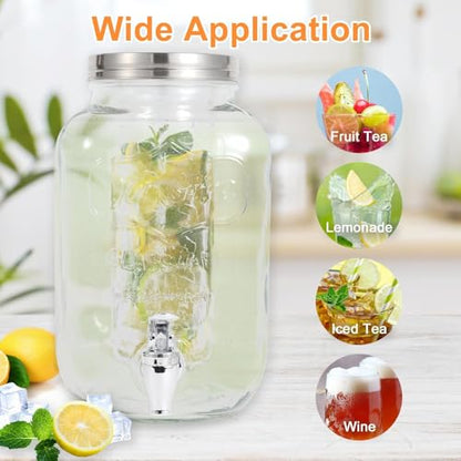1 Gallon Glass Drink Dispensers For Parties-Set of 2,Drink Dispenser with Fruit Infuser & Stand,Juice or Beverage Dispenser for BBQ, Picnic, Party,Laundry Detergent Dispenser - size: 1 Gallon Double With Stand