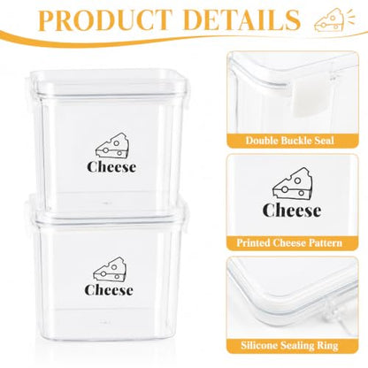 2 Pack Cheese Container for Refrigerator Airtight Creamer Container with and Lid Cream Cheese Sliced Cheese Box Cheese Saver for Fridge Keeper Cream Block Shredded Cheese Storage Box Clear