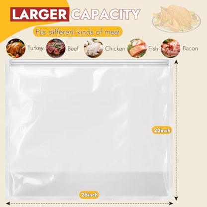 YQL 2 Pack Turkey Brine Bags, 26''x22''- Holds Up to 35lb Brining Bags with Cotton Strings, Double Zipper Seal for Turkey, Chicken, Beef, Pork, Ham - size: 2PCS