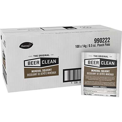 BEER CLEAN Diversey 990222 Mineral Solvent, Bar Sink Water Conditioning Booster, Powder, Ready To Use Packet, Unscented, 0.5 Ounce (Pack of 100)