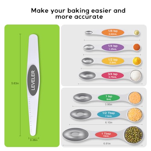 Magnetic Measuring Spoons Set Of 8, Heavy Duty 304 Stainless Steel Metal, Fits in Most Kitchen Spice Jars for Baking & Cooking, BPA Free,Measuring Dry & Liquid Ingredients Rainbow) - color: Magnetic Measuring Spoons Set Light Hued