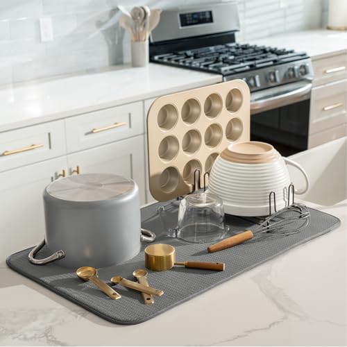 S&T INC. Dish Drying Mat Jumbo, 18” x 30”, Absorbent Microfiber Kitchen Counter Mat, Dish Drying Pad for Dishes, Utensils, Pots and Pans, Jumbo, Charcoal - size: 18" x 30"
