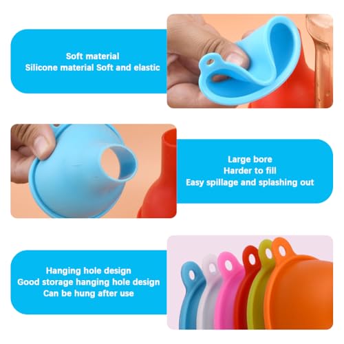 6 Pcs 6 Colors Silicone Funnel Wide Mouth Funnels for Kitchen Use Filling Bottles Flexible Condiment Sauce Canning Set Cooking Kitchen Accessories for Squeeze Bottles Jars Cans