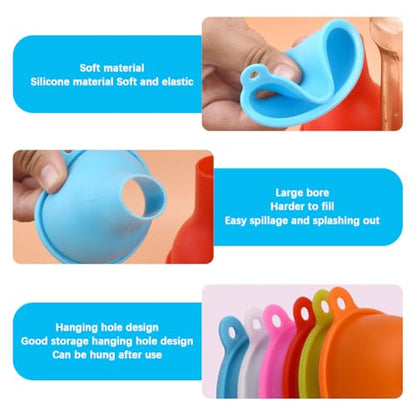 6 Pcs 6 Colors Silicone Funnel Wide Mouth Funnels for Kitchen Use Filling Bottles Flexible Condiment Sauce Canning Set Cooking Kitchen Accessories for Squeeze Bottles Jars Cans