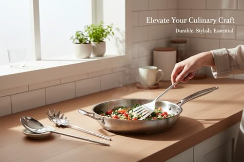 Melvvi Silver Stainless Steel Kitchen Utensils Set – 9-Piece | Non-Toxic, Stronger & Rust-Resistant Spatula, Spoons, Ladle, Slotted Turner, Pasta Server | Valentine Gifts