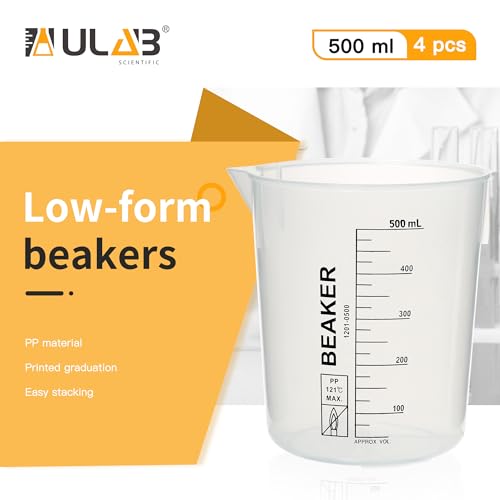 ULAB Scientific Stackable Graduated Plastic Beakers, 4pcs of Vol.500ml(16.9oz), with Easy-to-Read Printings in Black, UBP1025 - style: 4pcs of Vol.500ml with black printings
