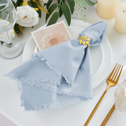 Handmade Cotton Linen Napkins Cloth with Fringes Set of 4 17"x17" Dark Blue Boho Dinner Table Napkins Bulk for Wedding Party Bridal Baby Shower Decoration - color: Dark Blue