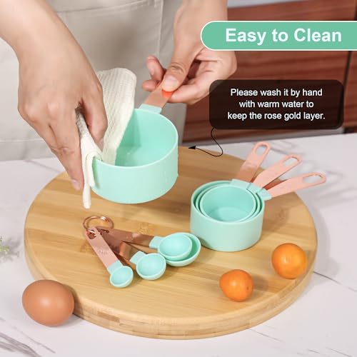 8-Piece Stackable Rose Gold Stainless Steel Handled Measuring Cups and Spoons for Measuring Dry and Liquid Ingredients (black) - color: Black