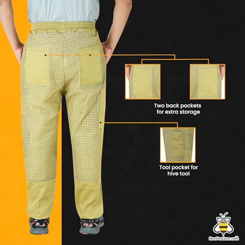 BeeProGear Sting-Proof Beekeeping Pants for Men & Women, Ventilated 3-Layer Mesh Pants with Tool Pockets & Carry Bag - color: Brown, size: Medium