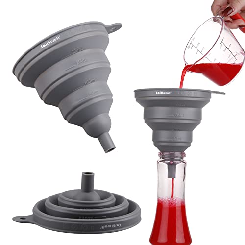 Funnel Set 4, Silicone Funnels for Kitchen, Collapsible Funnels for Water Bottle, Liquid Transfer Folding Camping Funnel with Narrow and Wide Mouth