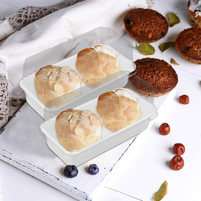 100 Pack Roll Cake Box with Stickers, Swiss Roll Plastic Containers, Sandwich Paper Box with Clear Lids, Muffin Cheese Pastry Dessert Box, Sushi Fruits Display, Bakery Pack,4.9 x 2.5 x 2.6 Inches