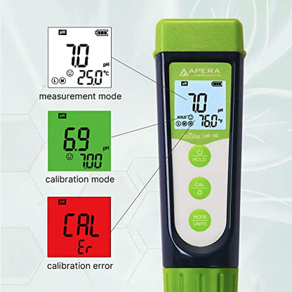 Apera Instruments AI104G GroStar Series GS4 pH/EC/500ppm/700ppm Combo 5-in-1 Pen Tester Kit with Replaceable Double-Junction pH/EC Probe for Hydroponics Water Quality Testing, Gen II - style: pH/EC/ppm