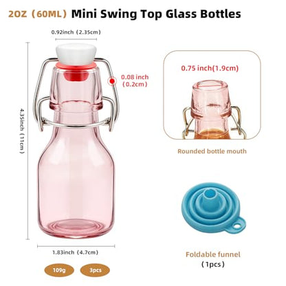 3Pcs 2oz Swing Top Glass Bottles,Flip Top Glass Bottle with Lids Sealable Kombucha Bottle for Brew Beer Syrup Vanilla Extract Air Tight Bottles (Pink) - color: Pink