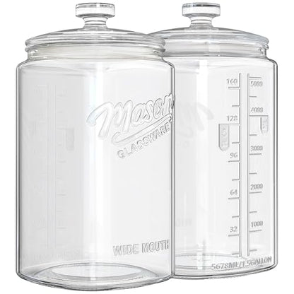Ritayedet 2 Pack 1.5 Gallon Glass Jar with Lid, Wide Mouth Mason Jar | Sourdough Starter Jar with Scale Marking, Large Flour Sugar Container with Lid for Candy, Flour, Sugar, Coffee, Dog Treat - size: 1.5 Gallon, 2 Pack