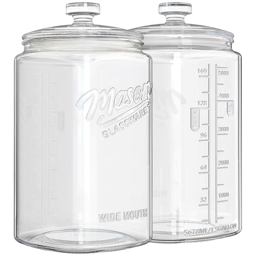 Ritayedet 2 Pack 1.5 Gallon Glass Jar with Lid, Wide Mouth Mason Jar | Sourdough Starter Jar with Scale Marking, Large Flour Sugar Container with Lid for Candy, Flour, Sugar, Coffee, Dog Treat - size: 1.5 Gallon, 2 Pack