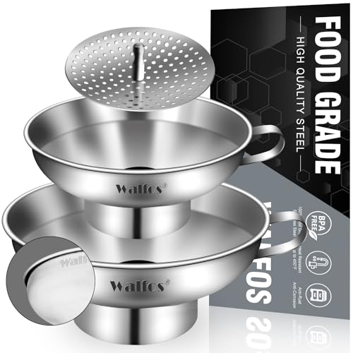 Walfos 5.5 Inch and 4 inch Stainless Steel Wide-Mouth Funnel with Handle for Wide and Regular Mason Jars Canning Jars,Wide Mouth Funnels for Kitchen Use Transferring Liquid and Dry Ingredients! - color: 2pcs Wide Funnels