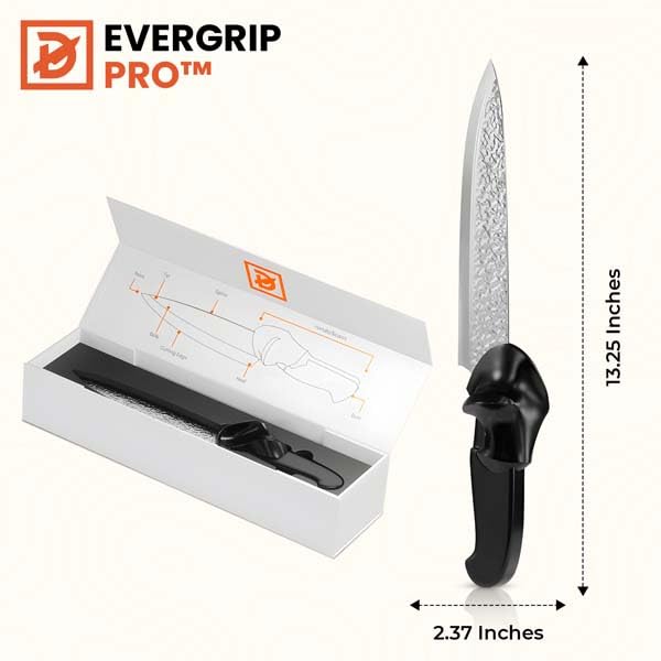 EverGrip Pro Chef Knife 8 Inch, High Carbon Stainless Steel Full Tang Kitchen Knife, Ergonomic Handle for Chopping, Slicing & Dicing, Left Handed