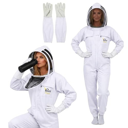 Bee Suit with Fencing Veil One Pair Gloves Polycotton Sting Proof Beekeeping Suit for Beekeeper - color: White, size: Medium