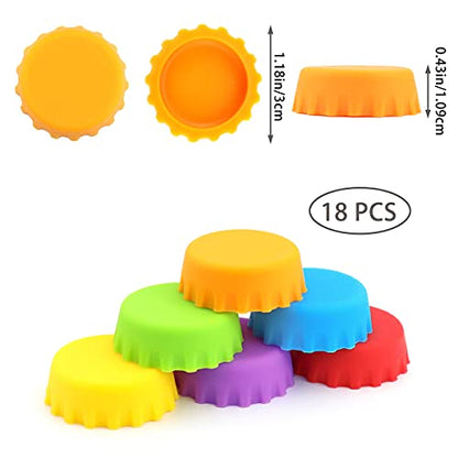 18 Silicone Reusable Caps for Home Brew & Soft Drink Bottles, Soda & Wine, Multi-color