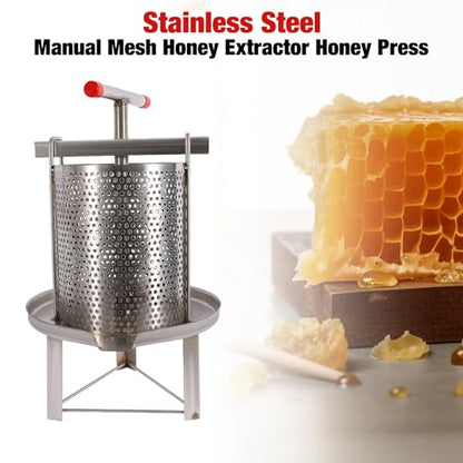 Honey Press Extractor Stainless Steel Beekeeping Honey Wax Presser Manual Honey Press Wax Machine Press Beekeeping Tool Household Diameter 24cm/9.45inch