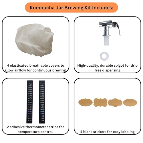 McEtt - Large Kombucha Brewing Jar Kit - 5 Liter (1.3 Gallon) Glass Continuous Fermentation Jar - SCOBY Hotel with Airtight Lid & Spout