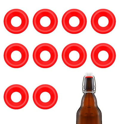 10 PCs Silicone Gaskets Washers Seals for Cap Swing Flip Top Bottle-Red for Home Brew Beer Soda Bottle Sealing (Red half cover) - color: Red half cover