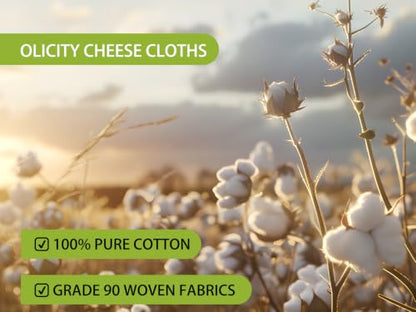 Olicity Cheese Cloths, 4Pack, Double-Layer, 20x20Inch, Reusable Grade 90 Cheese Cloth Bag for Straining, Hemmed Unbleached Cotton Precut Fine Mesh Muslin Cheesecloth for Brew, Jelly, Yogurt