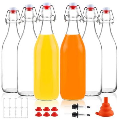 6 Pack 1 Liter Swing Top Glass Bottles, 33oz Flip Top Brewing Bottles with Airtight Stopper for Vanilla Extract, Kombucha, Beer, Kefir, Mead - size: 33oz