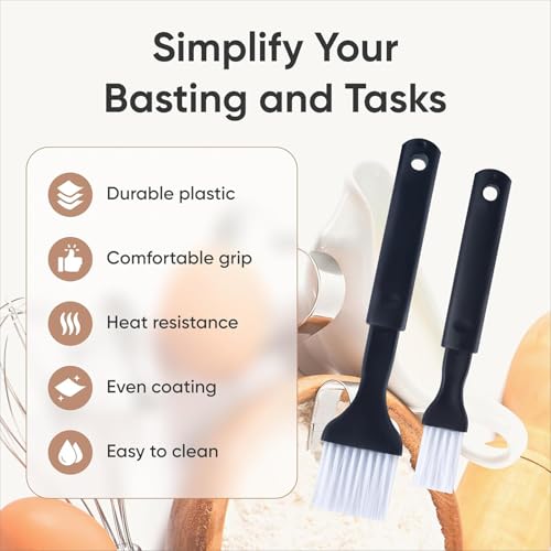Hometeq 2 Pack - Nylon Bristle Pastry Brush for Basting, Baking, Cooking Food Brush