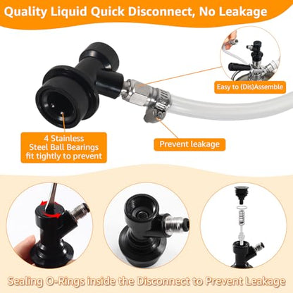 3FT Ball Lock Beer Line Assembly Kit, 2 Pack 5/16" Liquid Line with Picnic Tap & Quick Disconnect PVC Tubing Ball Lock Picnic Tap for Corny Keg Ball Lock Keg Beer Dispenser Soda Dispensing - size: 3FT- 2 Pack