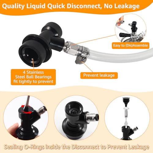 5FT Ball Lock Beer Line Assembly Kit, 2 Pack 5/16" Liquid Line with Picnic Tap & Quick Disconnect PVC Tubing Ball Lock Picnic Tap for Corny Keg Ball Lock Keg Beer Dispenser Soda Dispensing - size: 5FT- 2 Pack
