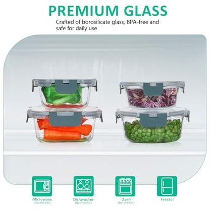 KOMUEE 24 Pieces Glass Food Storage Containers Set, Meal Prep Containers, BPA-Free Airtight Glass Storage Containers with lids,Freezer, Microwave and Oven Safe,Gray - color: Gray