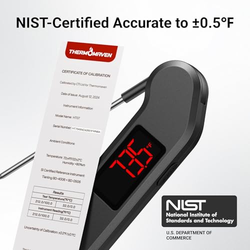Professional Digital Meat Thermometer, 1 Sec Instant Read, ±0.5℉ Accuracy NIST&NSF Certified Food Thermometer, Auto-Rotate Bright LED Screen, Highly Waterproof Cooking Thermometer for Grill BBQ, Black - color: Black