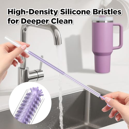 Silicone Straw Cleaner Brush, 2 Pcs Reusable Cleaning Brushes for Straws, 6mm&9mm, Purple - color: Purple