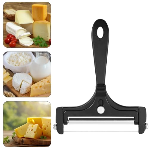 Gosknor 6pcs Cheese Slicer Kit, Stainless Steel Wire Cheese Cutter with 4 Extra Wires & Wrench Slicer Handheld Butter Cutter Food for Block Butter (Black) - color: Black