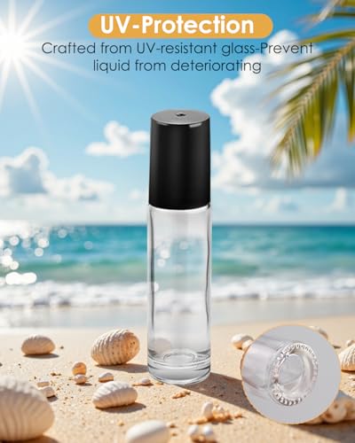 Worldgsb 12 Pack Essential Oil Roller Bottles, 10ml Refillable Clear Glass Roller Bottles with Stainless Steel Roller Balls and Caps for Travel, Perfume and Lip Gloss - color: Clear, style: 12 Pack