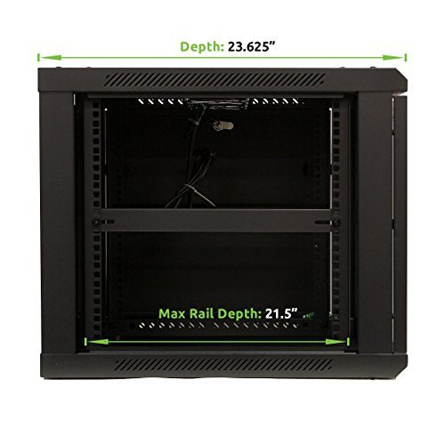 NavePoint 9U Server Cabinet Wall Mount Rack Enclosure Includes 2 Fans, Locking Glass Door, Removable Side Panels – 9U Network Cabinet 23.6” Deep, 19 Inch Server Rack for IT and A/V Equipment - size: 9U - 600mm Depth
