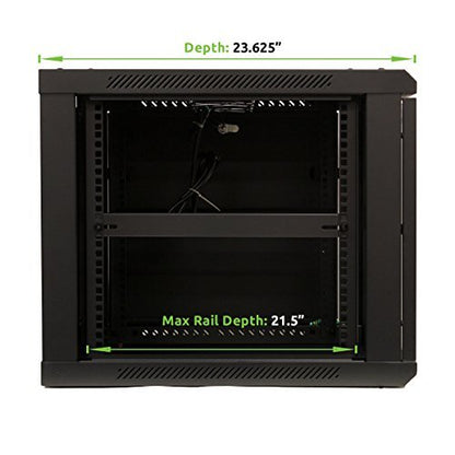 NavePoint 9U Server Cabinet Wall Mount Rack Enclosure Includes 2 Fans, Locking Glass Door, Removable Side Panels – 9U Network Cabinet 23.6” Deep, 19 Inch Server Rack for IT and A/V Equipment - size: 9U - 600mm Depth