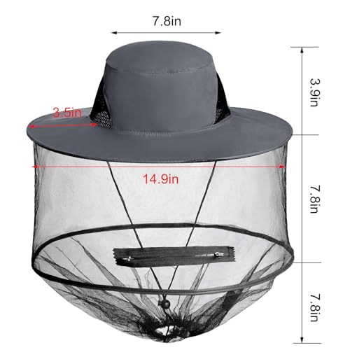 Sucrain Mosquito Head Net Hat Sun Hat Garden Bug Hat with Hidden Net Mesh for Outdoor Gardening Beekeeping - color: Hot Gray