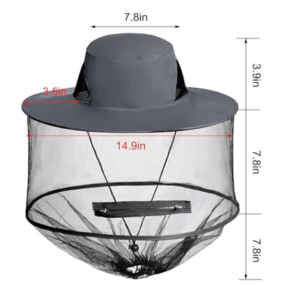 Sucrain Mosquito Head Net Hat Sun Hat Garden Bug Hat with Hidden Net Mesh for Outdoor Gardening Beekeeping - color: Hot Gray
