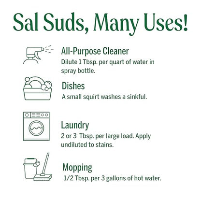 Dr. Bronner's Sal Suds Biodegradable Cleaner (16 Ounce, 2-Pack) – All Purpose Pine Mop Detergent for Floors, Laundry & Dishes, Multi Surface Concentrate, Heavy-Duty Degreaser - size: 16 Fl Oz (Pack of 2)
