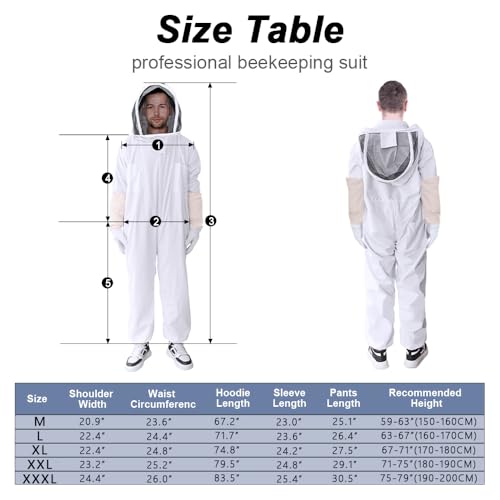Bee Suit Series,One-Piece Full Set of Clothing with Gloves,Polycotton Material is More Assured - color: White Fencing Veil, size: L Large