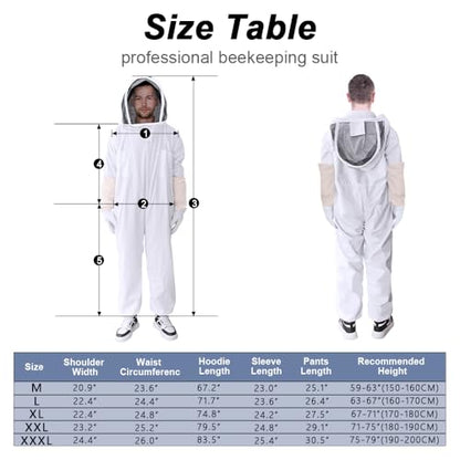 Bee Suit Series,One-Piece Full Set of Clothing with Gloves,Polycotton Material is More Assured - color: White Fencing Veil, size: L Large