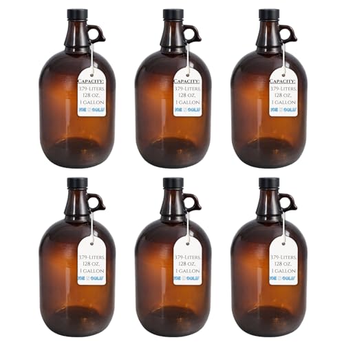 1 Gallon (128oz) Amber Glass Jug With 38mm Cap | Pack of 6 | FAST SAME DAY SHIPPING