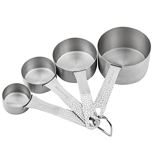 18/8 Stainless Steel Measuring Cups and Spoons Set 10 for Baking & Kitchen, Metric & US Metal 4 Measuring Cups and 5 Measuring Spoons with 1 Leveler - color: Siliver, size: B: Set of 10