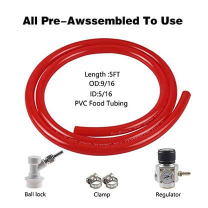 PERA Soda Gas Regulator Tr21.4 Include Red Gas Line Assembly,Ball Lock Gas Disconnect for Soda Maker Sparkling Water Soda Cylinders Soda Canister